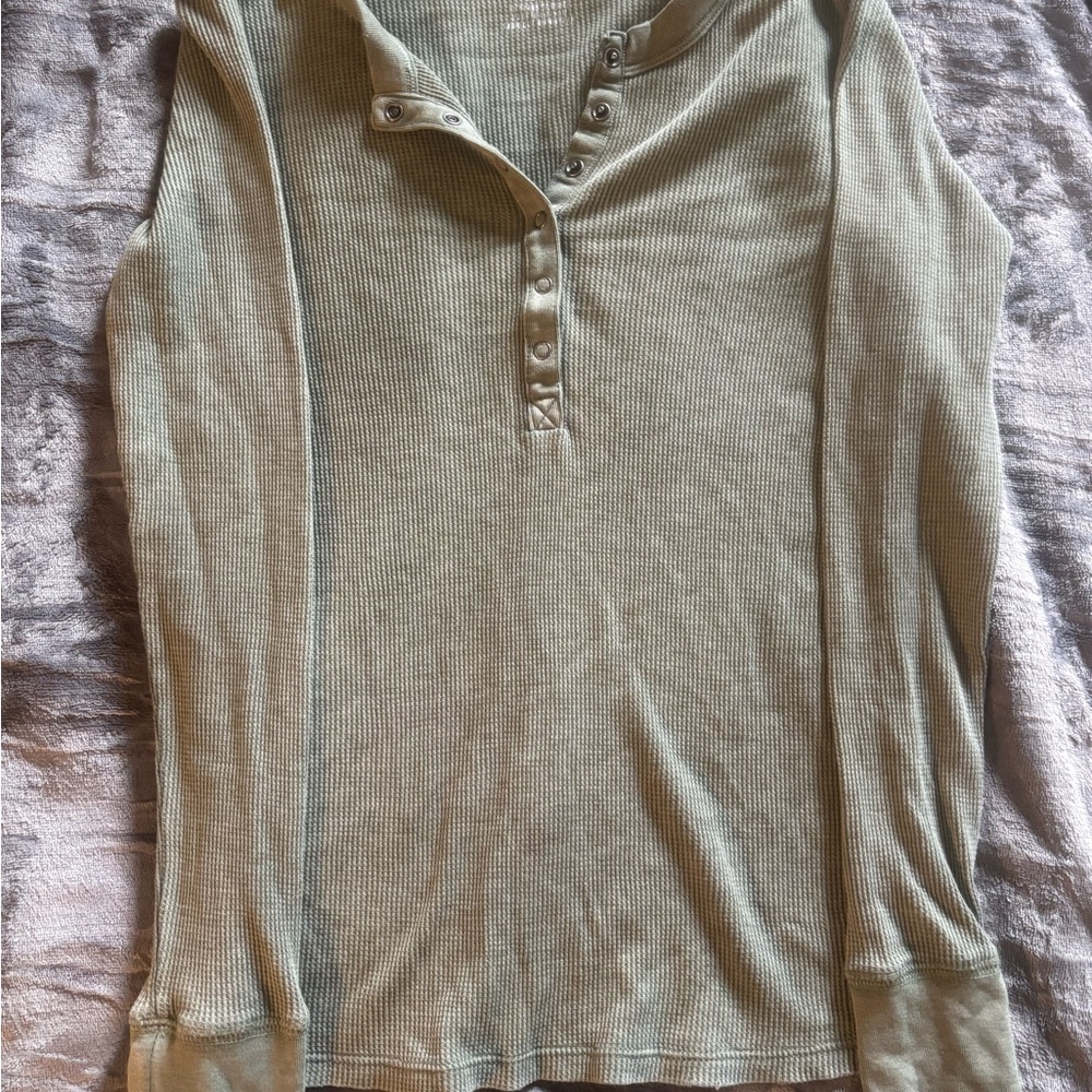 Aerie Green Henley Long Sleeve Top